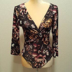 Bebe Print Twist Front Floral Bodysuit - Splendid Garden1 Style - Size Small